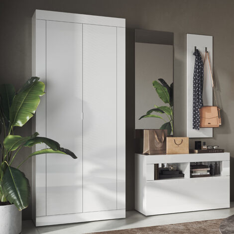 Produktbild von Modern Günstig Merax Garderoben-Set 3-teilig – Schuhschrank, Wandspiegel & Garderobenpaneele In Grau/Weiß Garderobe Set