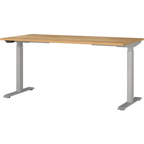 Schreibtisch 160cm, elektrisch höhenverstellbar, Eiche/silber, JESOLO-01 (1/4)