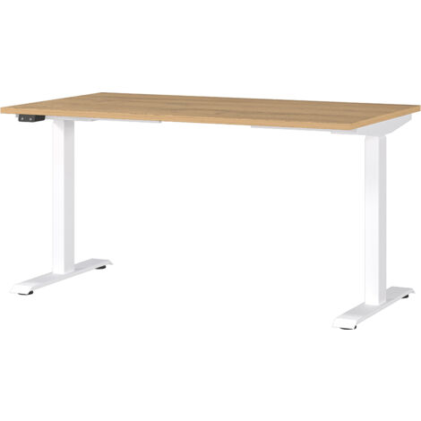 Schreibtisch 140cm, elektrisch höhenverstellbar, Eiche/weiß, JESOLO-01 (1/4)