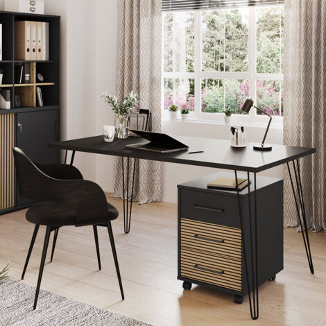 Büromöbel Set 2-teilig mit Schreibtisch, schwarz, Akustikpaneel-Optik HUNTSVILLE-80 (1/5)