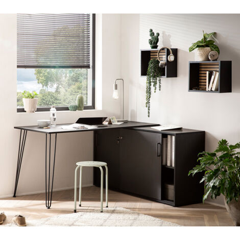 Büromöbel Set 3-teilig modern in schwarz mit Akustikpaneel-Optik EVORA-80 (1/5)