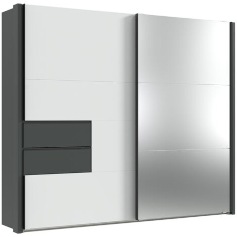 Kleiderschrank mit Passepartoutleisten 262 cm breit in weiß mit graphit PORTOFINO-43 (1/5)
