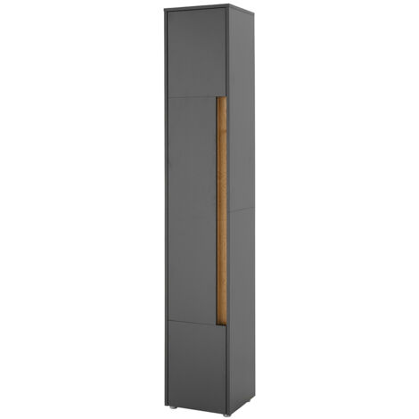 Badezimmer Hochschrank 34cm in Anthrazit mit Eiche, mit 1 Tür - CRISP-61