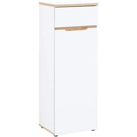 Büroschrank 1-türig, 45cm breit, weiß mit Eiche, MANRESA-36 (1/5)