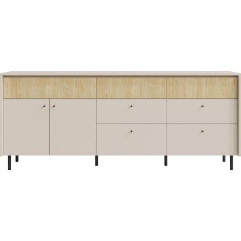 Forte ELISTON Kommode 160cm - Modernes Sideboard Mit Lamellendesign In Mauvella Eiche & Kashmir Beige
