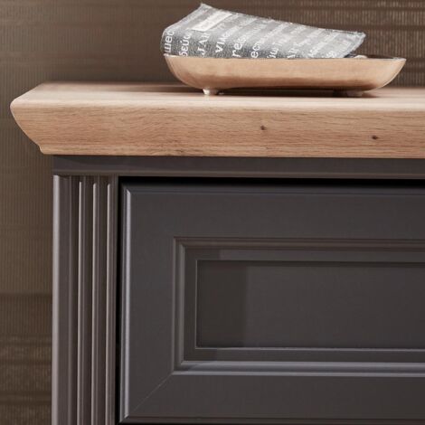 Landhaus Garderobenschrank mit Spiegel JÜLICH-36 in graphit mit Artisan Eiche, B/H/T: 93/204/41 cm