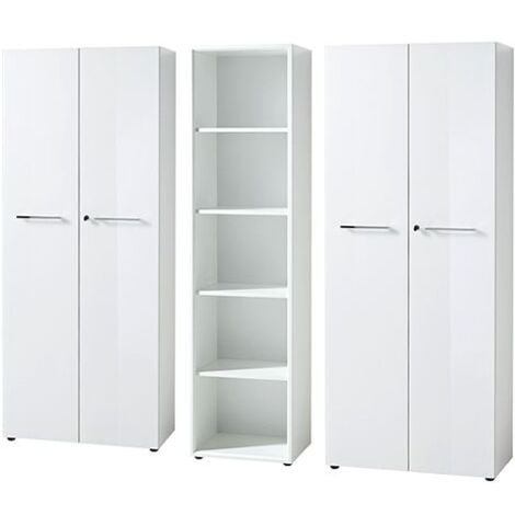 Lomadox Aktenschrank & Regal Set Weiß - Made In Germany Mit Glasfronten