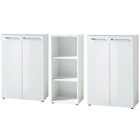 Aktenschrank & Regal Set MONTERO-01 weiß mit Glasfronten und Glasauflage BxHxT ca. 210x120x37cm (1/5)