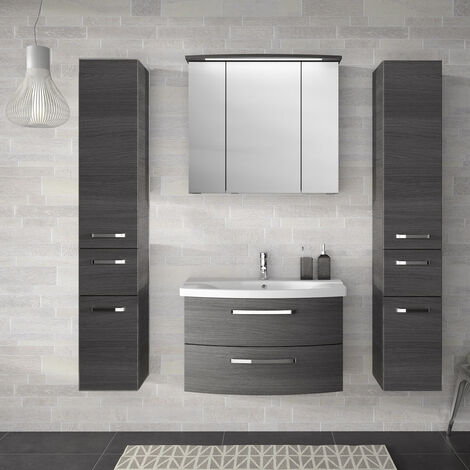 Badezimmer Set FES-4010-66 Spiegelschrank, - Graphit Hängeschränken in 3 B/H/T: Struktur Waschtisch, mit