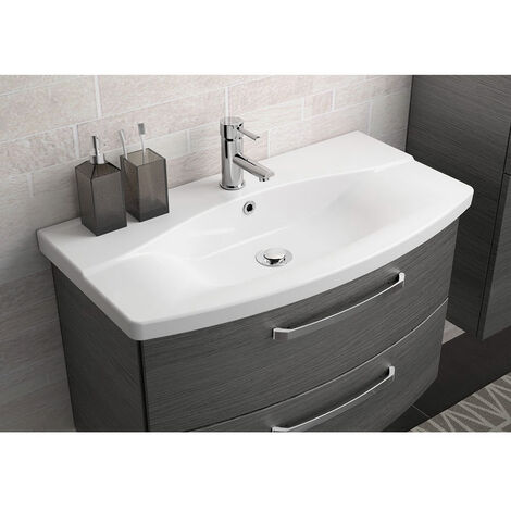 Badezimmer Set in Graphit Struktur FES-4010-66 mit Waschtisch,  Spiegelschrank, 3 Hängeschränken - B/H/T: