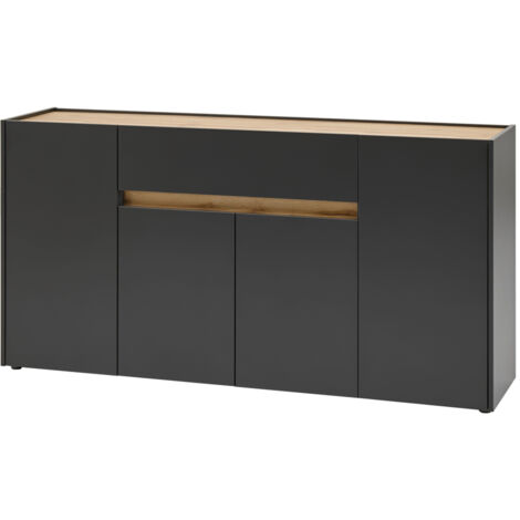 Sideboard Wohnzimmer CRISP-61 in anthrazit mit Absetzungen in Wotan Eiche Nb., B/H/T: ca. 170/87/40 cm