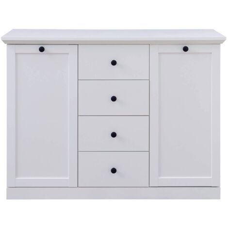 Sideboard Landhausstil weiß BERGAMA-19 mit Knopfgriffen schwarz, B/H/T: ca. 119/88/41 cm (1/5)