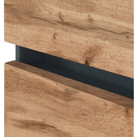 Doppelwaschtisch Mineralguss 120 cm LOUROSA-03 in Graphitgrau mit Wotaneiche Nb., B/H/T: ca. 120/56/47 cm