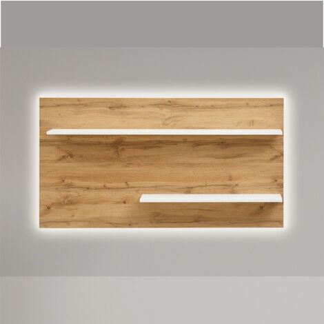 Wohnzimmer Wandpaneel beleuchtet CRISP-61 in Wotan Eiche Nb. mit Absetzungen in weiß, B/H/T: ca. 155/80/20 cm (1/4)