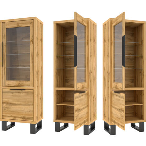 Wohn-/Esszimmer Vitrine in Wotan Eiche Nb. HENDERSON-83, B/H/T ca. 64/190/45 cm (1/5)