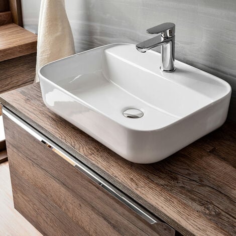 Badmöbel Komplett-Set in Vintage Oak Eiche PUEBLA-56 Doppel-Waschtisch mit 2 Keramik-Waschbecken, 2 LED-Spiegelschränke & Hochschrank  B/H/T 225/200/46 cm