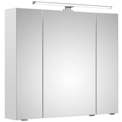 Spiegelschrank 80 cm inkl. LED-Aufsatzleuchte QUEBEC-66 in weiß Glanz, B/H/T: ca. 80/70/16 cm