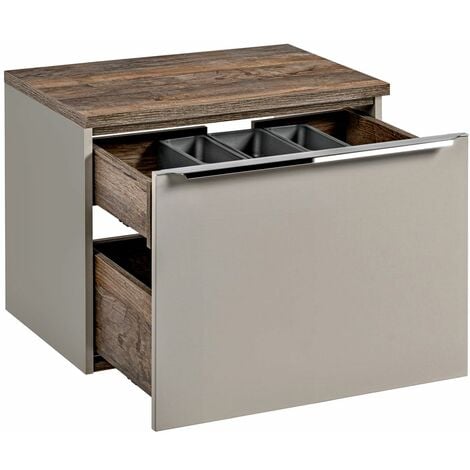 Waschtischunterschrank 60cm PUEBLA-56-TAUPE in taupe mit Vintage Oak, B/H/T ca. 60,4/48,5/46 cm