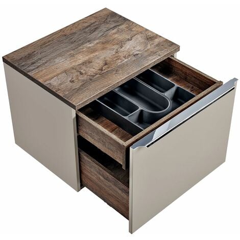 Waschtischunterschrank 60cm PUEBLA-56-TAUPE in taupe mit Vintage Oak, B/H/T ca. 60,4/48,5/46 cm