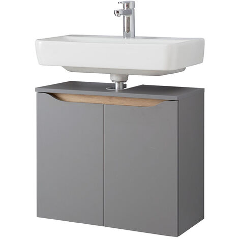 Bad Waschbeckenunterschrank QENA-66 in Quarzgrau Matt Touch mit Riviera Eiche quer Nb., B/H/T ca. 60/53/33 cm