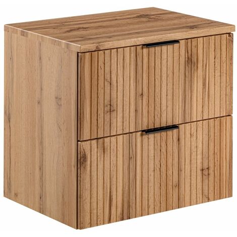 Waschtischunterschrank 60cm ADELAIDE-56, Wotaneiche mit gerillter Front, B/H/T ca. 60,6/59,2/46,5 cm