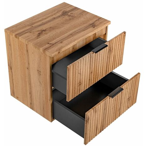 Waschtischunterschrank 60cm ADELAIDE-56, Wotaneiche mit gerillter Front, B/H/T ca. 60,6/59,2/46,5 cm