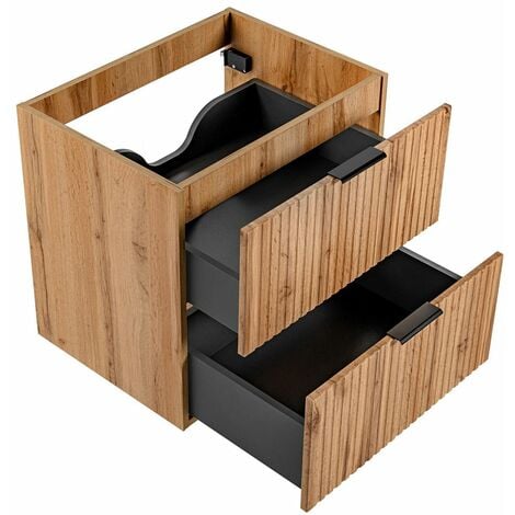 Waschtischunterschrank 60cm ADELAIDE-56 in Wotaneiche mit gerilllter Front, B/H/T ca. 60/57/46 cm
