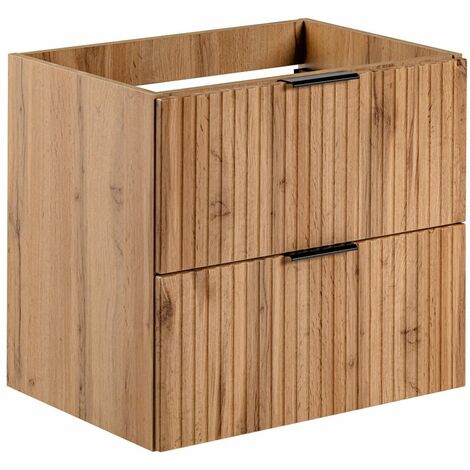 Waschtischunterschrank 60cm ADELAIDE-56 in Wotaneiche mit gerilllter Front, B/H/T ca. 60/57/46 cm
