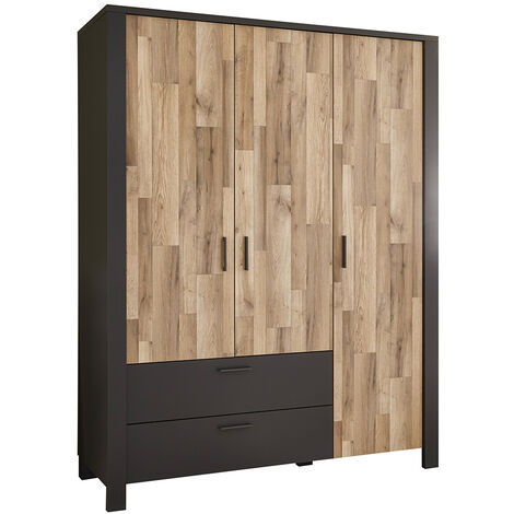 Jugendzimmer Kleiderschrank, 3-trg. DARWIN-78 in Montana Eiche Nb. mit grau, B/H/T ca. 166/214/58 cm