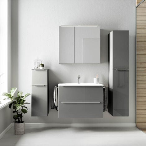 Waschbeckenunterschrank auf Standfüßen ARAE mit Keramik Waschtisch und  Spiegel - 3 Schubladen - Handtuchhalter als Geschenk - Creme- 70CM