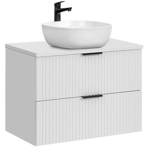 Badmöbel Waschtisch Unterschrank Set 80 cm matt weiß, 2 Softclose  Schubkästen, 42 cm Keramik-Waschbecken, B/