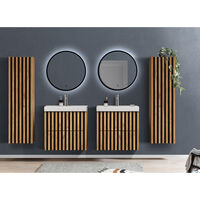 Badmöbel Set in Eiche Nb. mit Lamellenfronten LUCCA-107, 2x LED-Spiegel, 2x Hochschrank, 2x Waschtisch 60 cm, B/H/T: ca. 250/200/46 cm