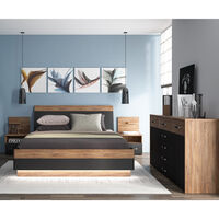 Schlafzimmer Set 4-teilig MANAGUA-129 mit Bett 140x200 in Eiche mit schwarz matt