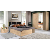 Schlafzimmer Set 4-teilig, Bett 180x200 cm, Eiche mit schwarz CALLAO-161