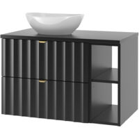 Waschbeckenunterschrank 80 cm breit inkl. Waschbecken in schwarz matt AVOLA-140