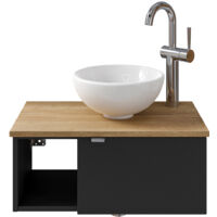 Waschbeckenunterschrank 60 cm inkl. Waschbecken in schwarz matt mit Eiche AMADORA-66, Türanschlag rechts