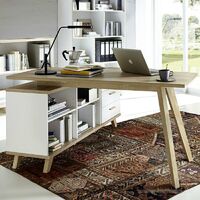 Büromöbel Set SOSLO-01 supermatt weiß, Sanremo Eiche, Schreibtisch mit Sideboard, Aktenschrank, 2 Regale