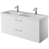 Badezimmer Doppelwaschtisch, 120cm, in weiß Glanz mit Schneeweiß Glanz VILLATORO-66, B/H/T ca. 120/53,2/45 cm