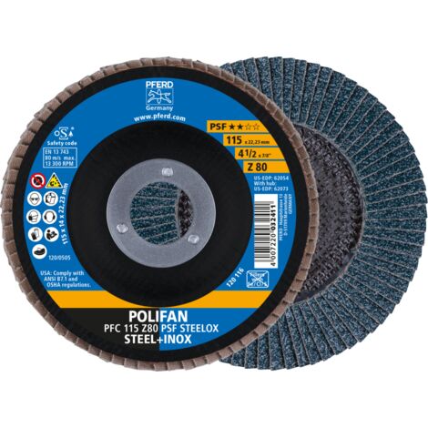 PFERD TOOLS 67768115 Fächerscheibe POLIFAN Z PSF STEELOX Ø 115 mm Körnung 80 kon