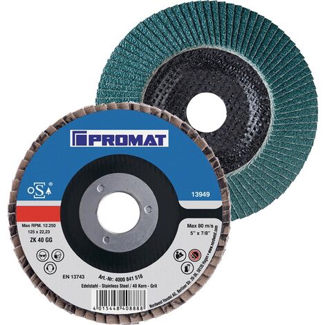 PROMAT  Fächerscheibe  D. 125 mm Körnung 80 gekröpft INOX Zirkonkorund
