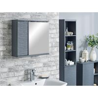 Grey Ripple Bathroom Mirrored Storage Unit Cabinet - Grey