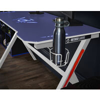 Velar Gaming Desk with Tempered Glass, LED light with Power on branding - White and Blue - White/Blue