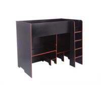 Black / Red Highsleeper Bed with Adjustable Desk-Top & Open Wardrobe - Black/Red