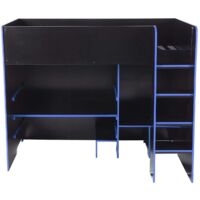 Black /Blue Highsleeper Bed with Adjustable Desk-Top & Open Wardrobe - Black/Blue