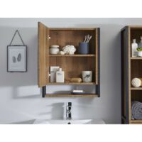 Black/Wood Effect Bathroom Mirrored Door Storage Cabinet - Wood  Effect/Black