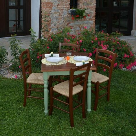 Set Sissi Tavolo in legno + 4 sedie noce impagliate in legno per casa,  ristoranti, pizzerie, comunità e bar