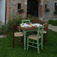 Set Leo Tavolo in legno + 2 sedie noce e 2 sedie verdi impagliate in legno  per casa, ristoranti, pizzerie, comunità e bar