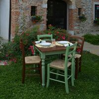 Set Shabby Chic Tavolo in legno + 2 sedie noce impagliate in legno