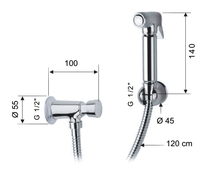 Set doccetta bidet con: doccia a pulsante, flessibile e rubinetto  temporizzato