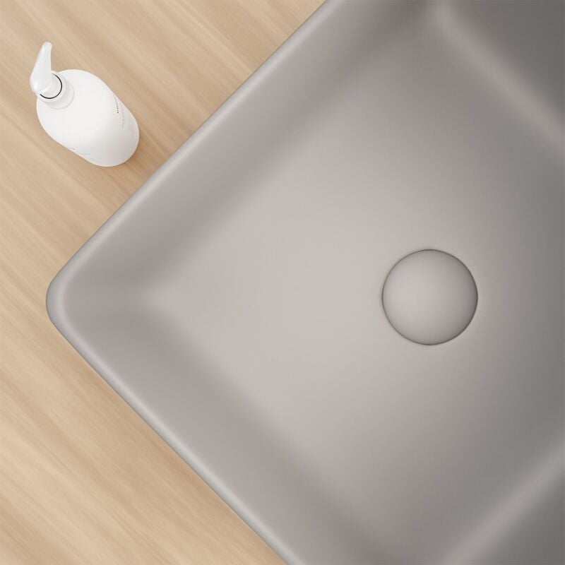 Lavabo d'appoggio rettangolare in ceramica da 50x40 cm grigio - Serie Nature